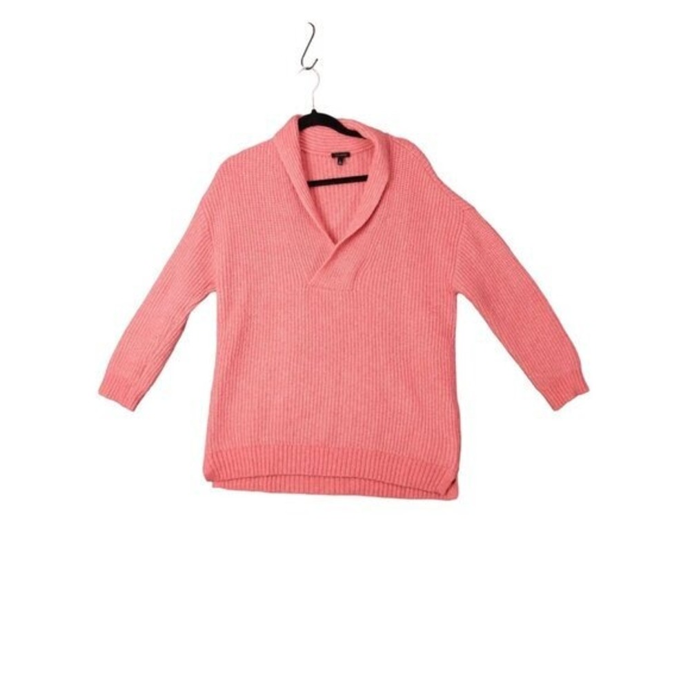 Talbots Womens Preppy Classic Wool Blend Shawl Collar Sweater L Pink Ribbed Knit